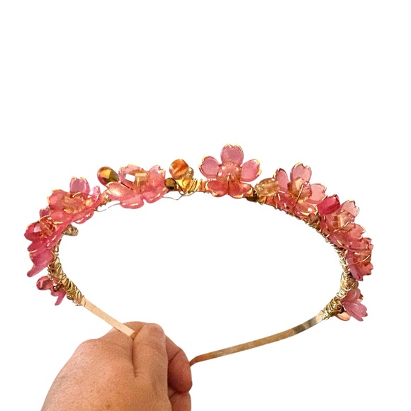 Fairy Headband with Lucite Flowers, Austrian Crystals and Teardrop Beads - Picture 2 of 8